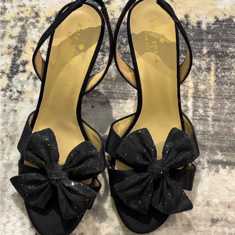 Kate Spade Black Glitter Bow Heels